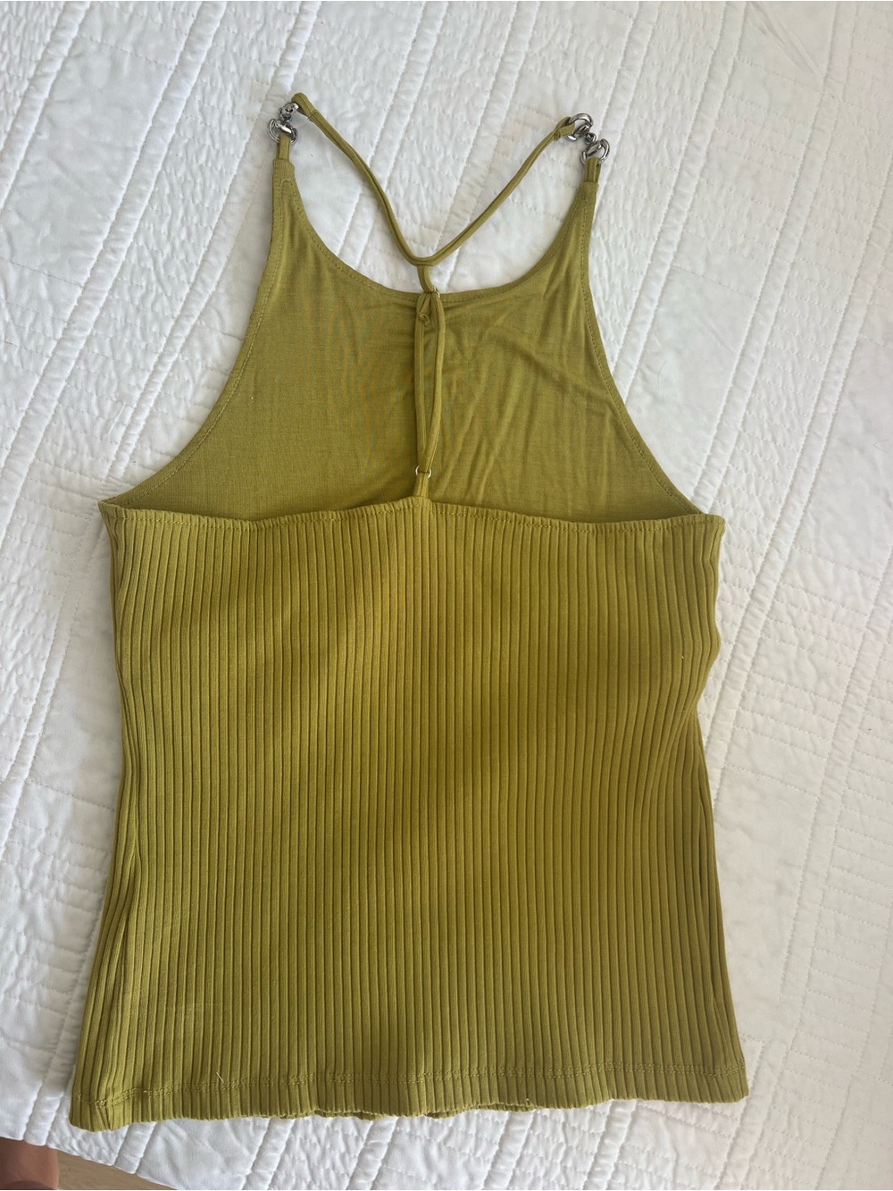 Maeve Ribbed Halter Tank Top in Olive - Picture 2 of 4